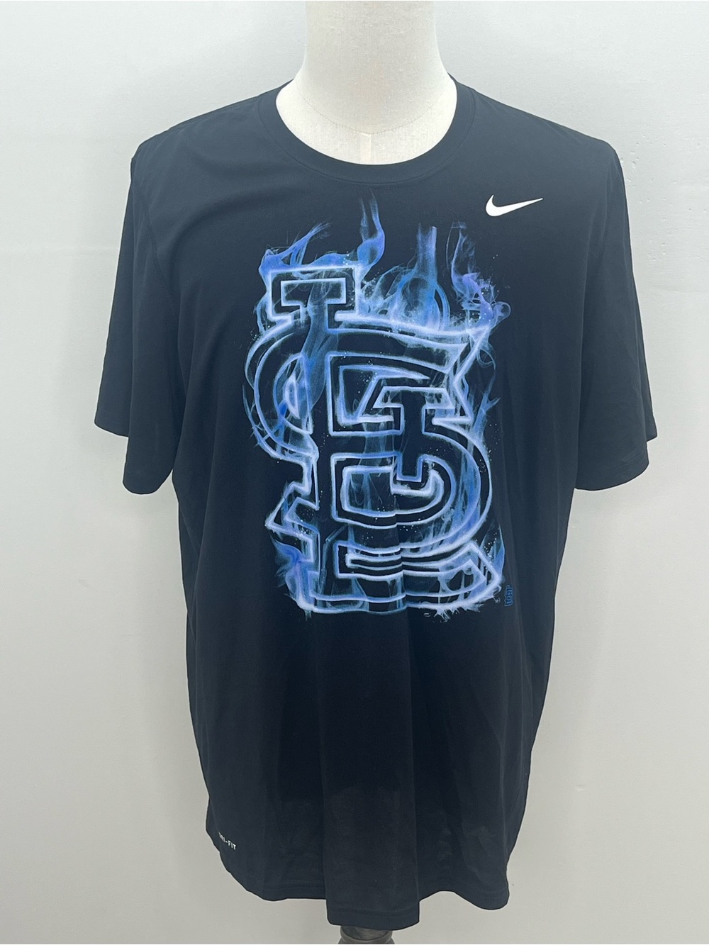 Nike Dri-Fit Men’s St Louis Cardinals Black Blue Flame Graphic T-Shirt Size XL